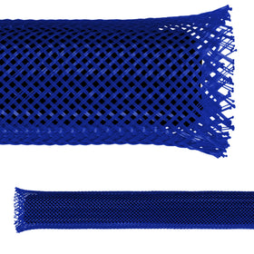 Electriduct front view of 100 ft blue sleeving showing spool and label, tidy cable management