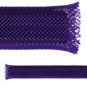Electriduct half-inch PET expandable braid sleeving in purple close-up for durable cable protection and neat organization