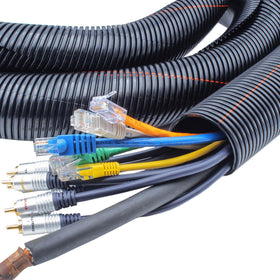 Electriduct nylon split tubing close-up demonstrates flexible protection for outdoor wiring