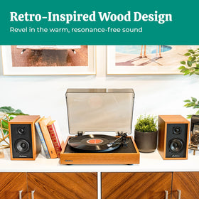 Electrohome Berkeley 2.0 wood cabinet adds warm aesthetics.