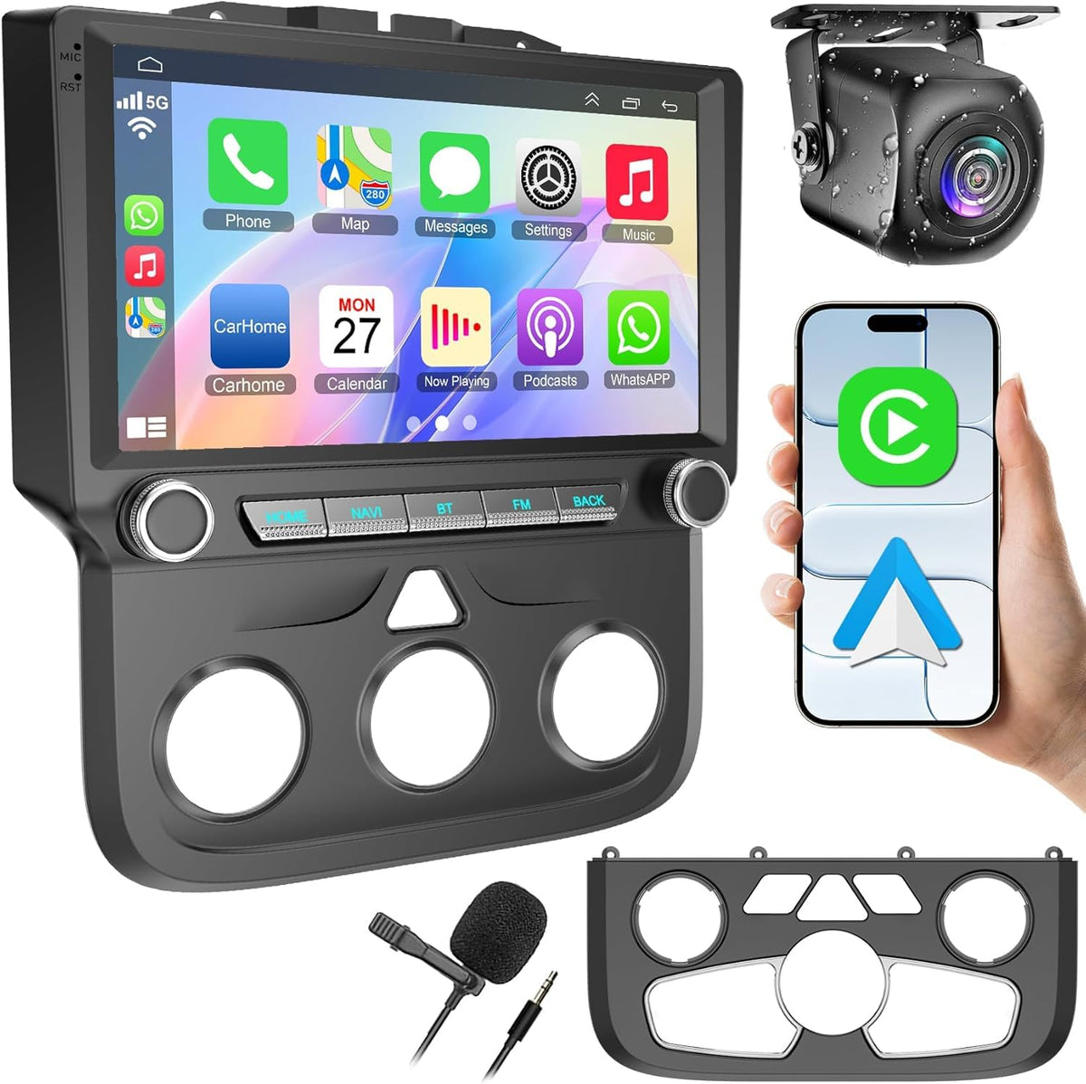 electrosmart 4G+64G Android 15 car stereo front view for Dodge RAM dash
