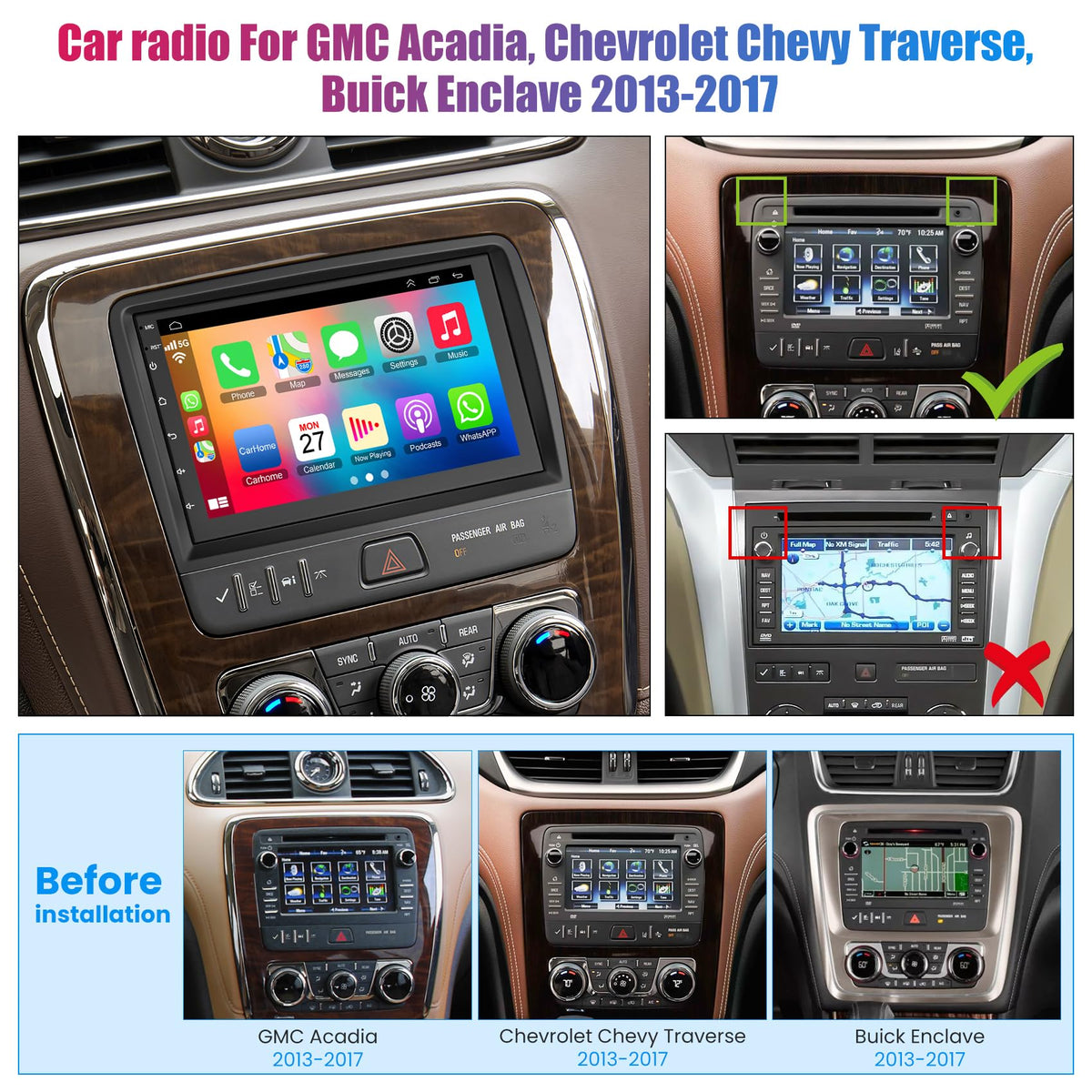 ElectroSmart 7-inch dashboard fit demonstrates seamless installation for GMC Acadia.