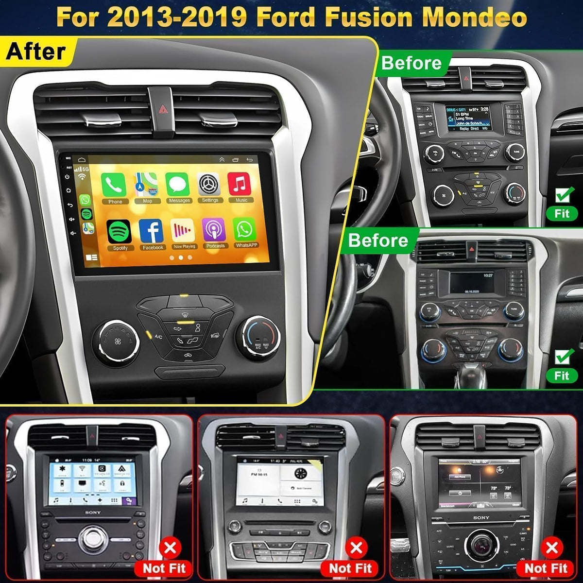 ElectroSmart Fusion Mondeo with CarPlay and Android Auto setup for hands-free control.