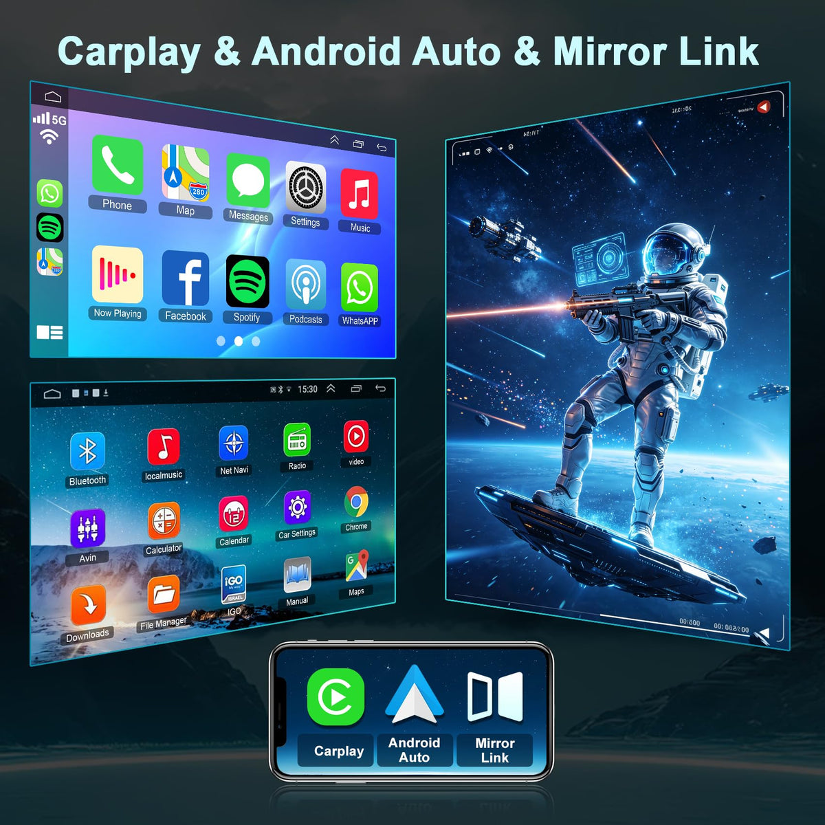 Electrosmart car stereo UI themes selection screen.