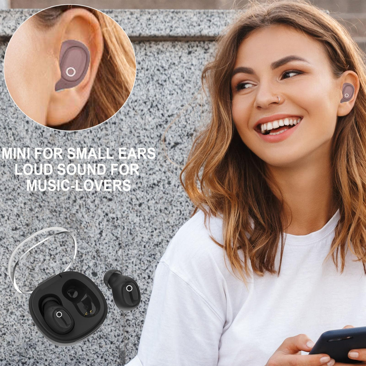 eleror compact charging case shown for easy portability.