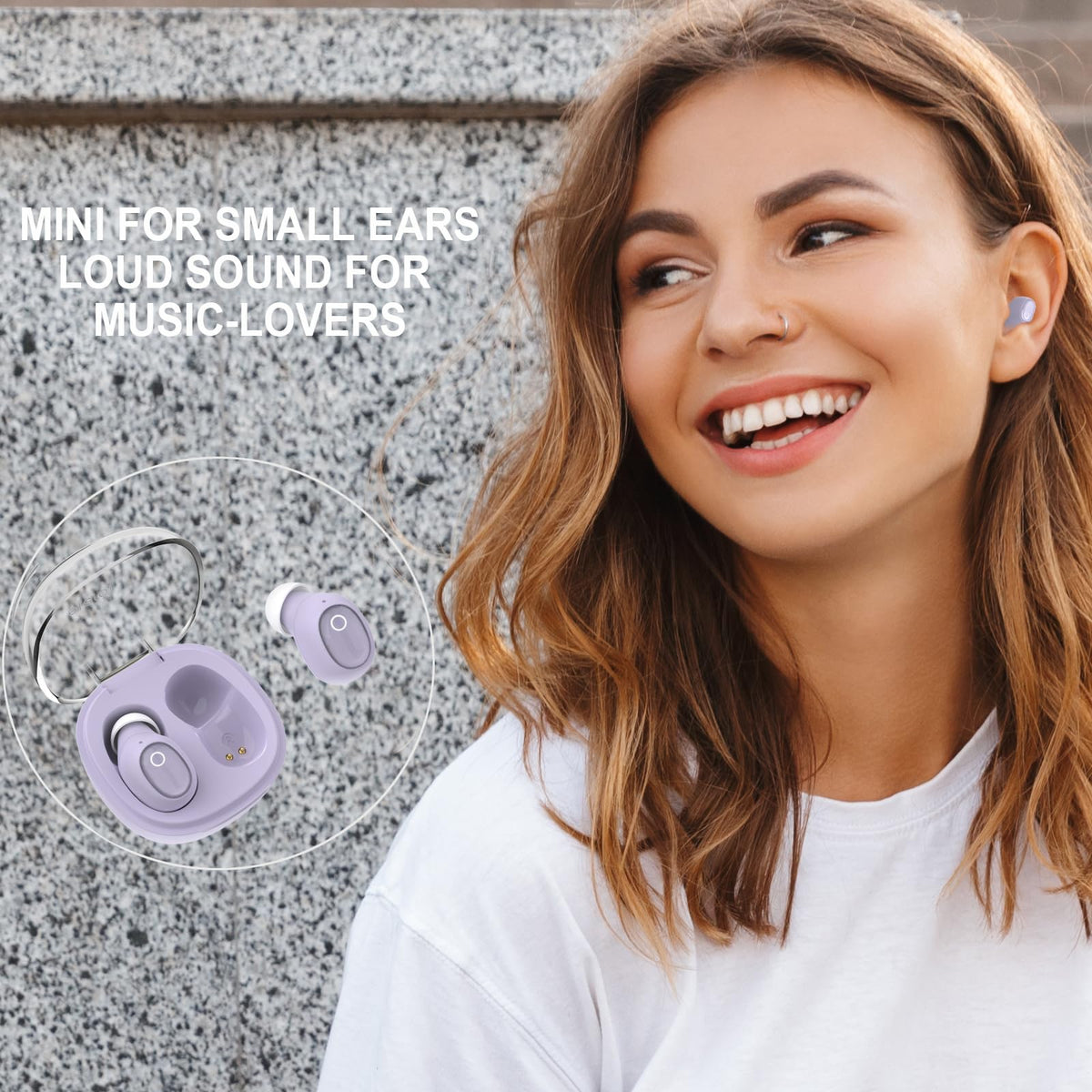 Eleror purple buds with three tip sizes for personalized comfort.