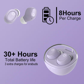 Eleror purple earbuds pair seamlessly with iPhone and Android devices.