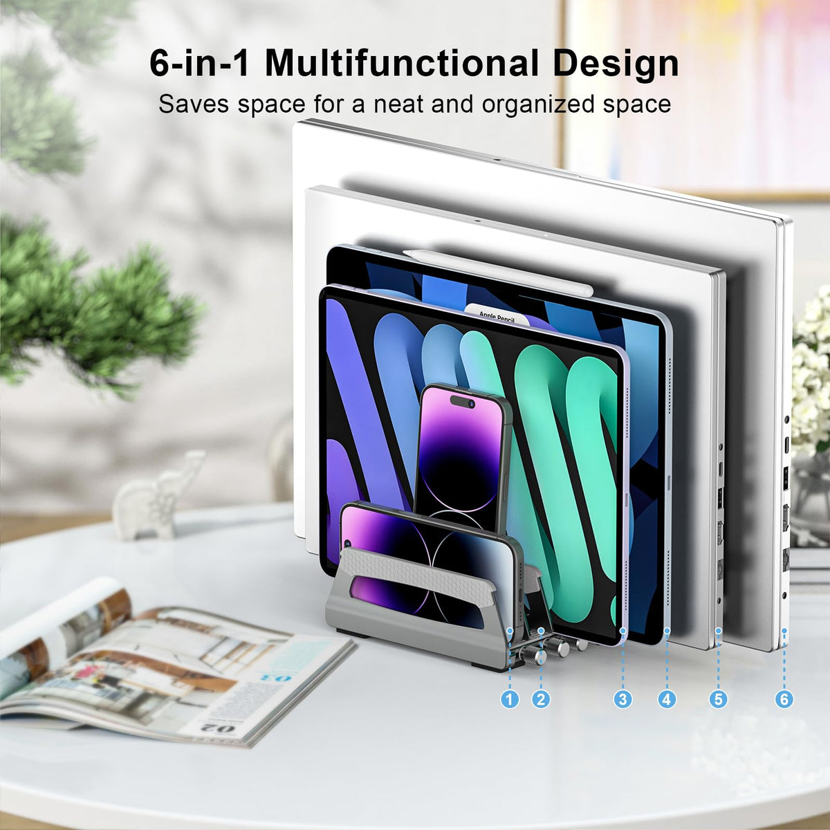 Elestoria side profile with gaming laptop demonstrating secure heavy-device support