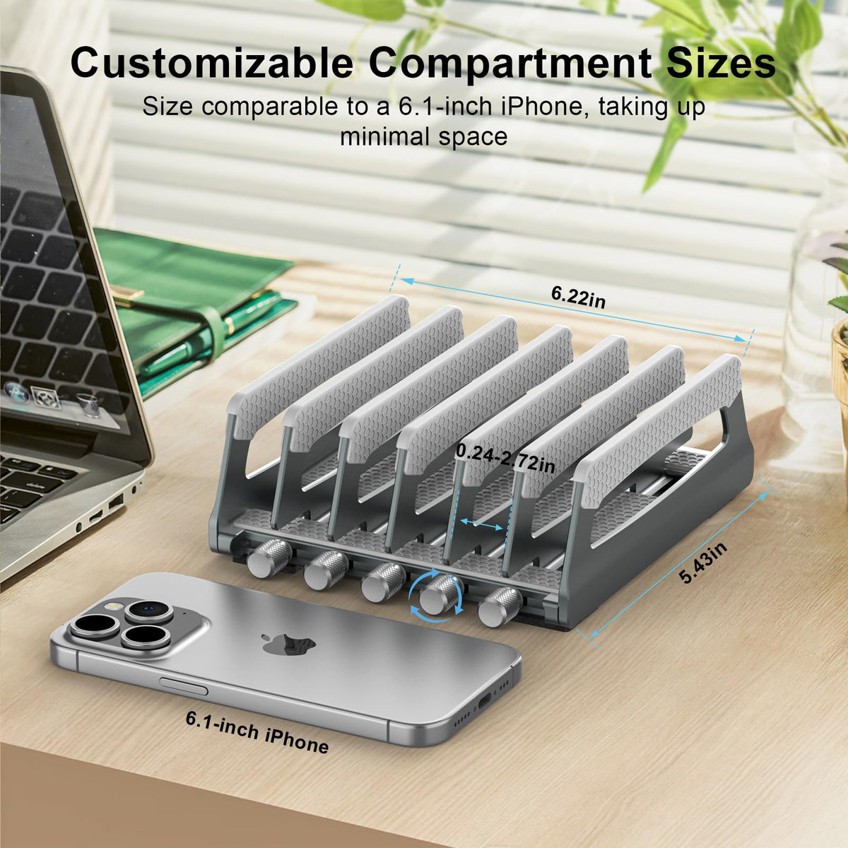Elestoria six-slot rack holding mixed laptops and tablets for high-density storage