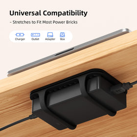 ELETIUO silicone straps securely grip assorted power bricks for easy access.