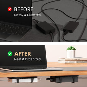 ELETIUO space-saving mount reduces desk clutter and frees work area.
