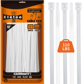 Eletoo 12-inch white zip ties pack for versatile organizing in everyday use.