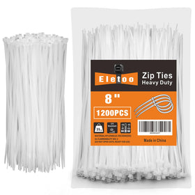 Eletoo 8 inch white zip tie dimension details for precise cable management.