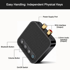 Back panel of ELEVENKR AptX HD Bluetooth receiver showing outputs for easy setup and compatibility