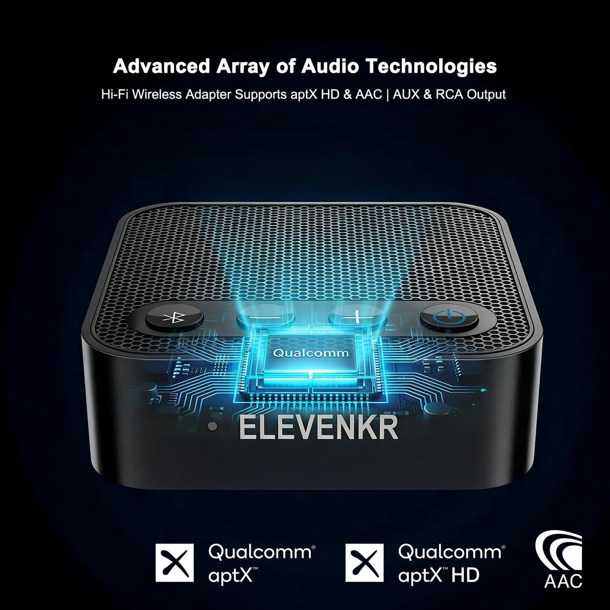 Included cables with ELEVENKR AptX HD Bluetooth receiver simplify plug-and-play use