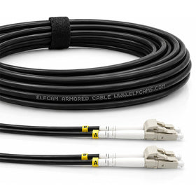 Elfcam front view showing LC/UPC connectors and cable length, clarifies compatibility benefit