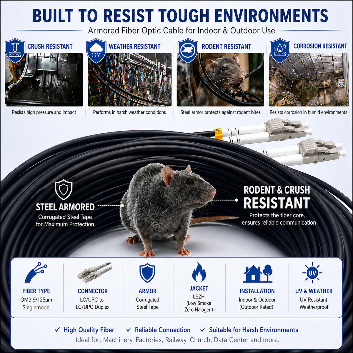 Elfcam patch cord installed in a data rack delivering reliable high-speed connectivity