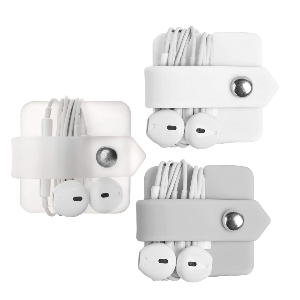 ELFRhino cord organizer close-up shows durable silicone and snap closure.