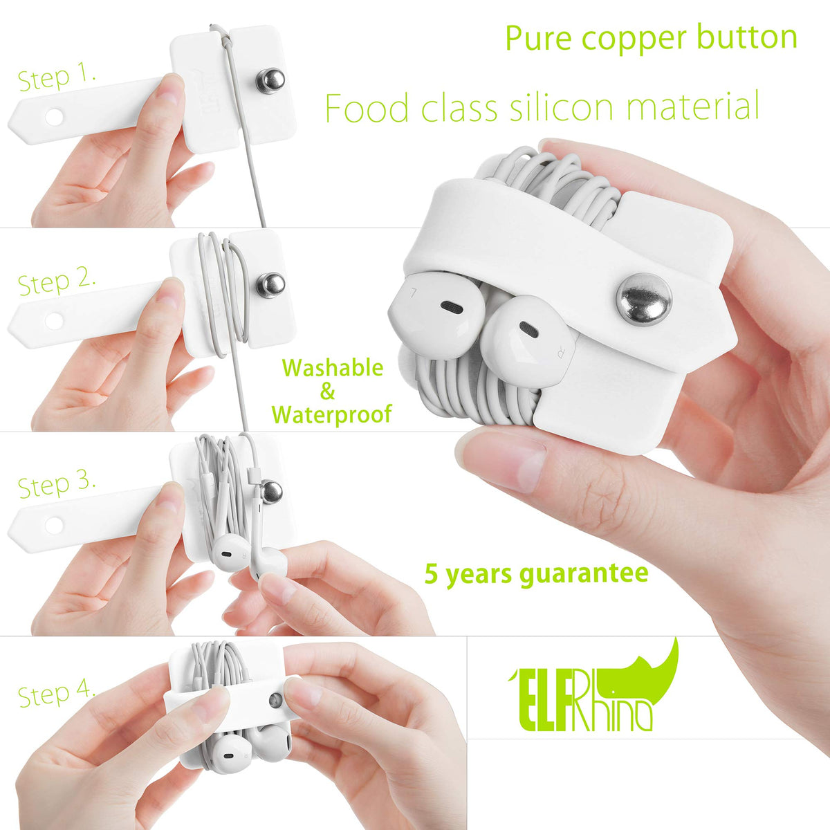 ELFRhino compact earbud wrap fits in pockets or purses.
