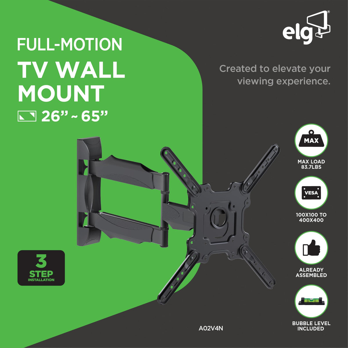 ELG full motion wall mount extension showing extended reach for flexible viewing