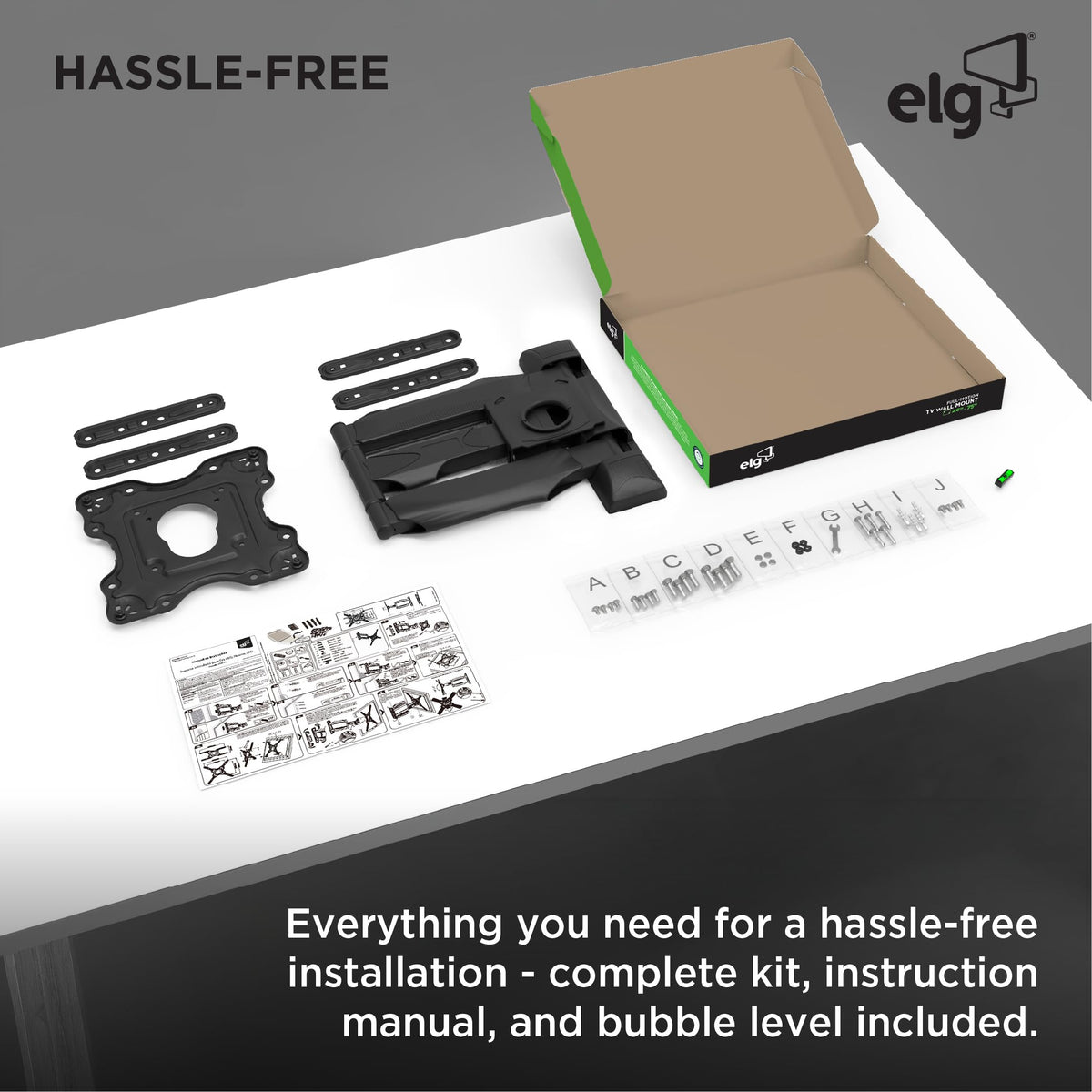 ELG full motion wall mount heavy-duty carbon steel supports TVs securely