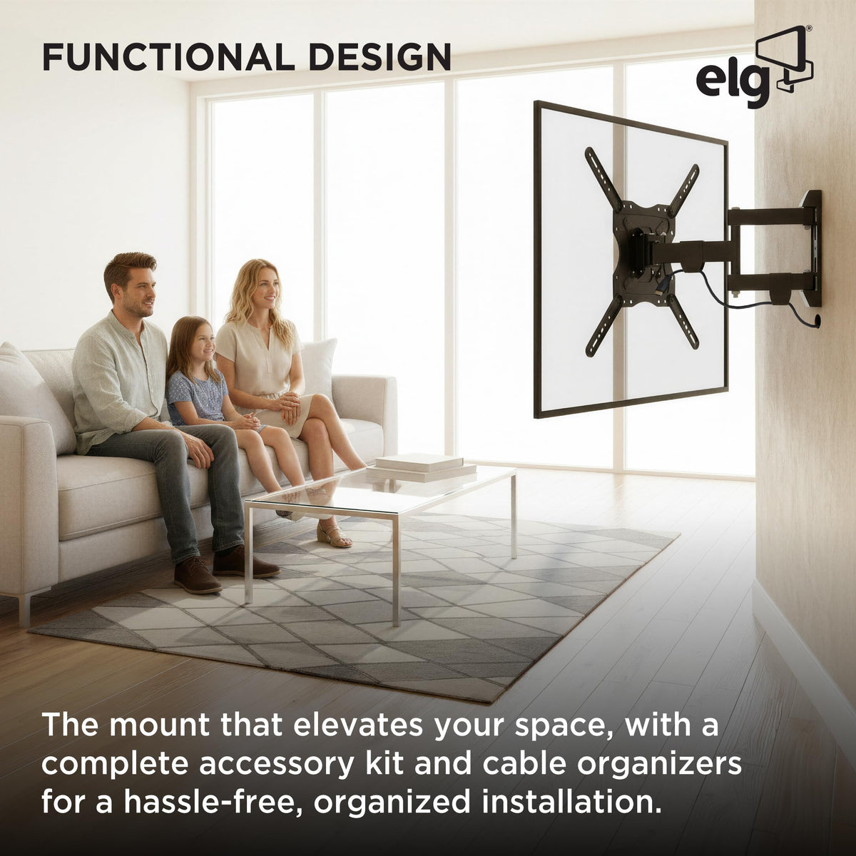 ELG included hardware and bubble level for quick, secure installation.