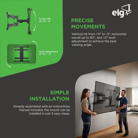 ELG heavy-duty steel design supports large TVs with stable, dependable performance.