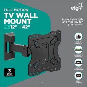 ELG full motion wall mount tilted and swiveled for versatile viewing angles