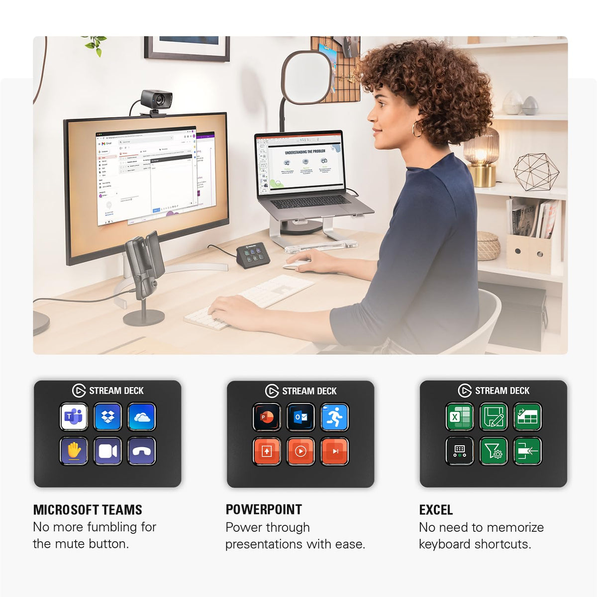 Elgato used with a Zoom call to quickly mute, show screen and switch scenes
