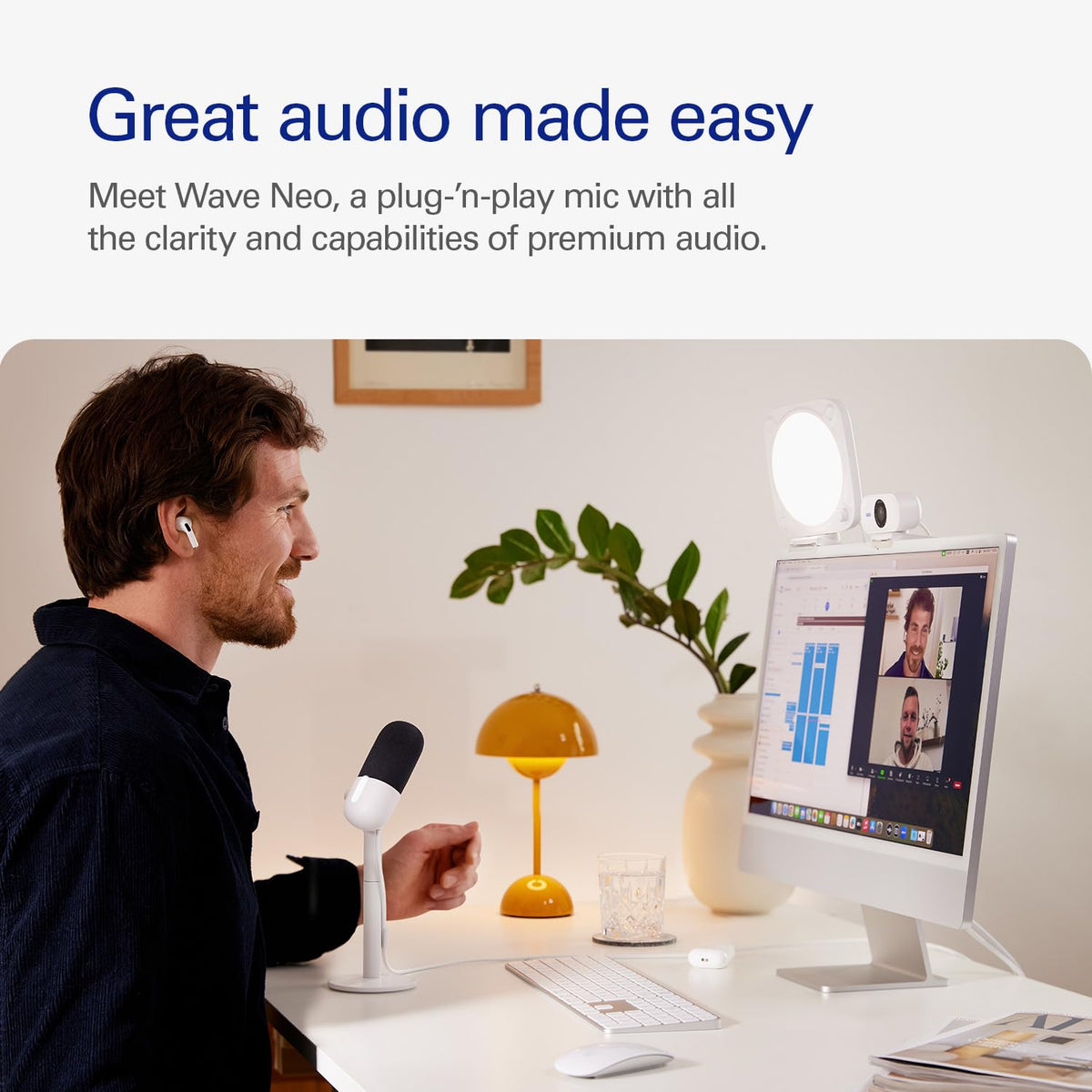 Elgato Wave Neo tap-to-mute LED shows mute status.