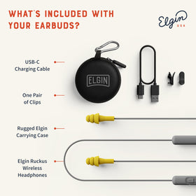 Elgin Ruckus carrying case with earbuds for organized storage and transport