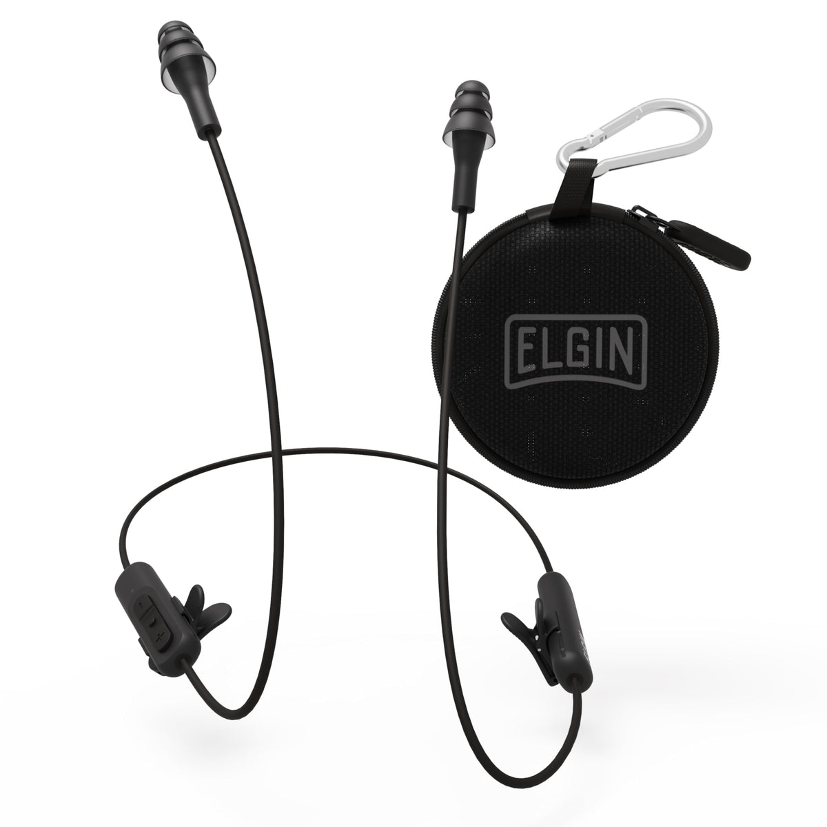 Elgin Ruckus front view and packaging showing durable case and earbuds for reliable protection