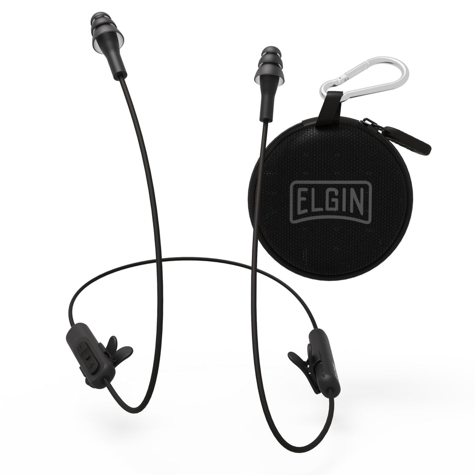 Elgin Ruckus front view and packaging showing durable case and earbuds for reliable protection