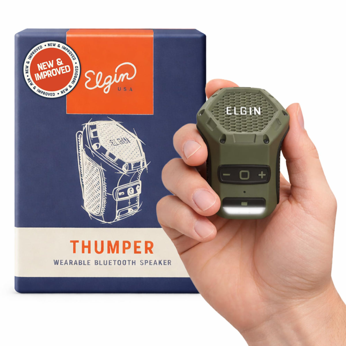Elgin Thumper front view showing controls and speaker, clear sound on site