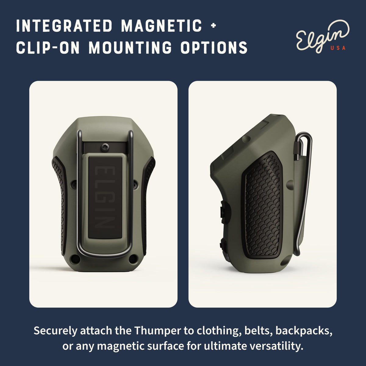Two Elgin Thumper units paired for stereo, Elgin wider sound coverage