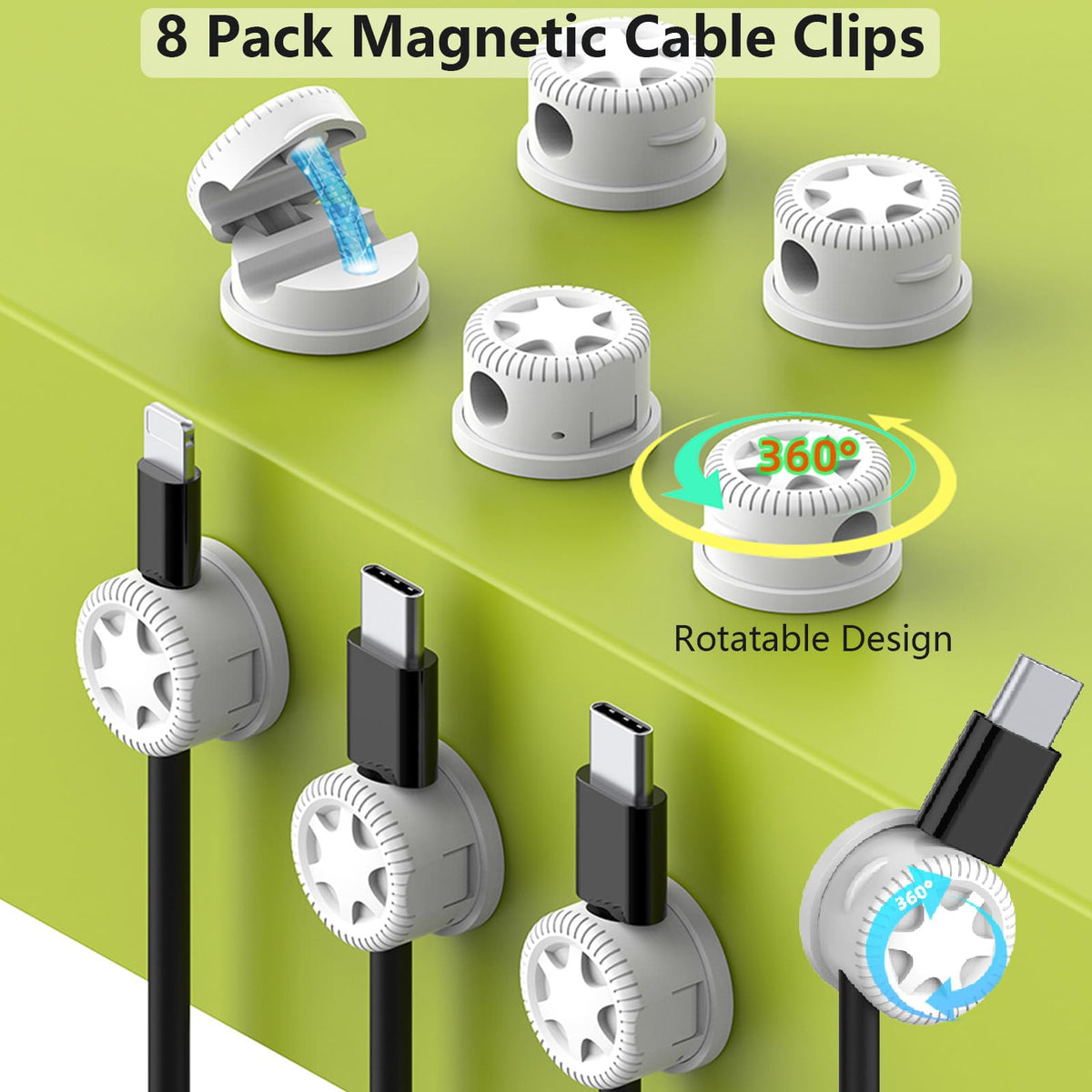 Elii 360-degree magnetic-cord-holder prevents tangling near desks