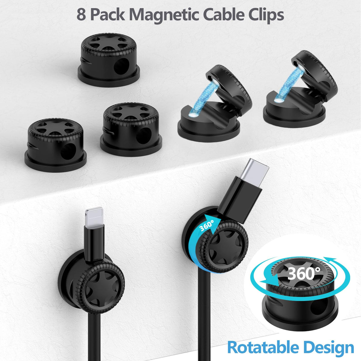 ELII magnetic cable holders close-up demonstrating swivel design for easy access