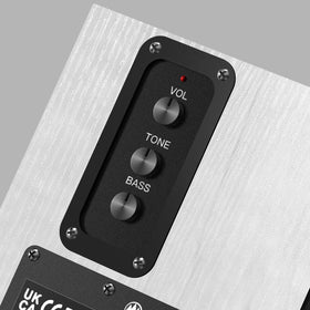 Elimavi rear connection ports with 3.5mm and RCA cables for easy hookup to TV and turntable