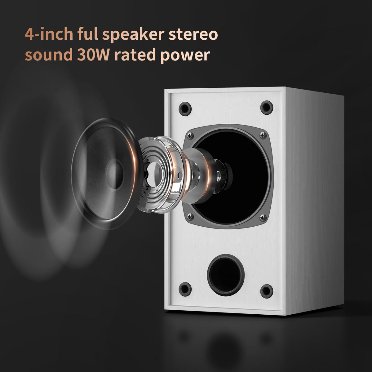 Elimavi speaker side-mounted on wall demonstrating space-saving mounting advantage