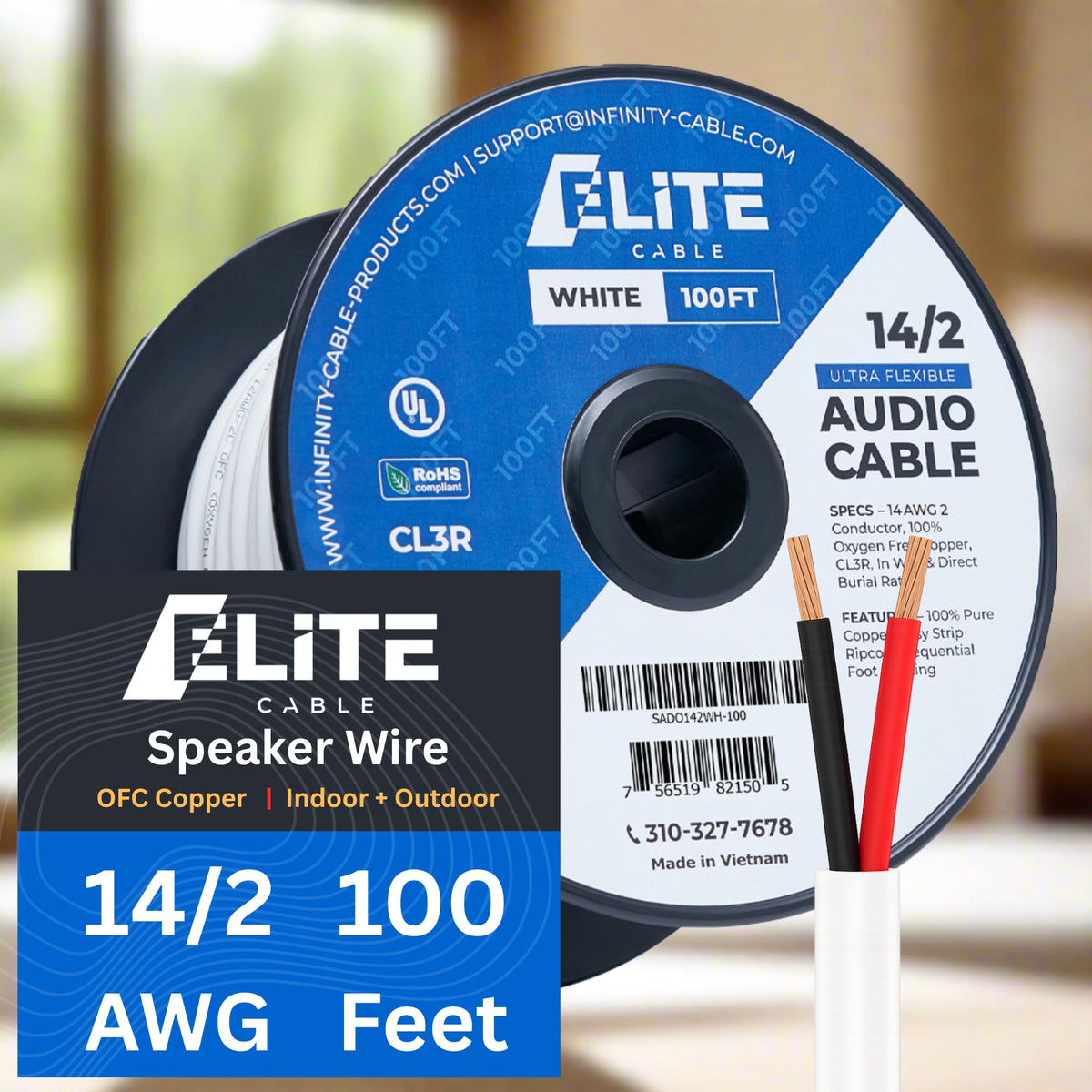 Elite front packaging showing 100ft roll and white jacket, conveys reliable supply