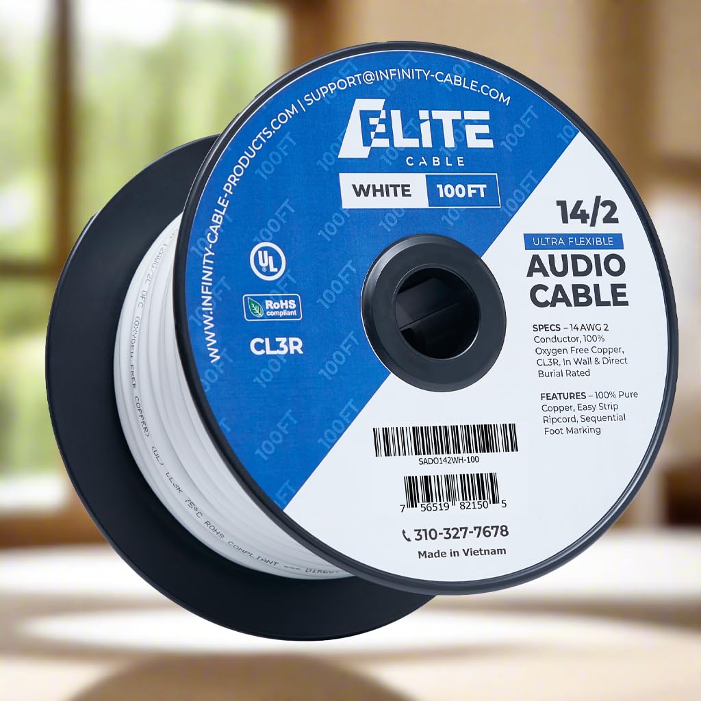 Elite cable in backyard speaker setup, enables outdoor audio and entertainment