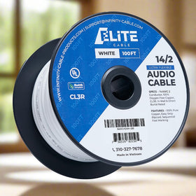 Elite cable in backyard speaker setup, enables outdoor audio and entertainment