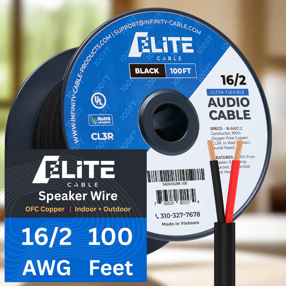 Elite 16/2 front spool showing cable and length, durable bulk packaging benefit