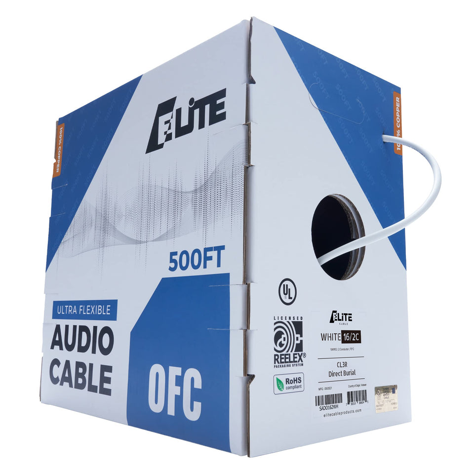Elite 16/2 speaker wire outer jacket detail for durable in-wall installs.