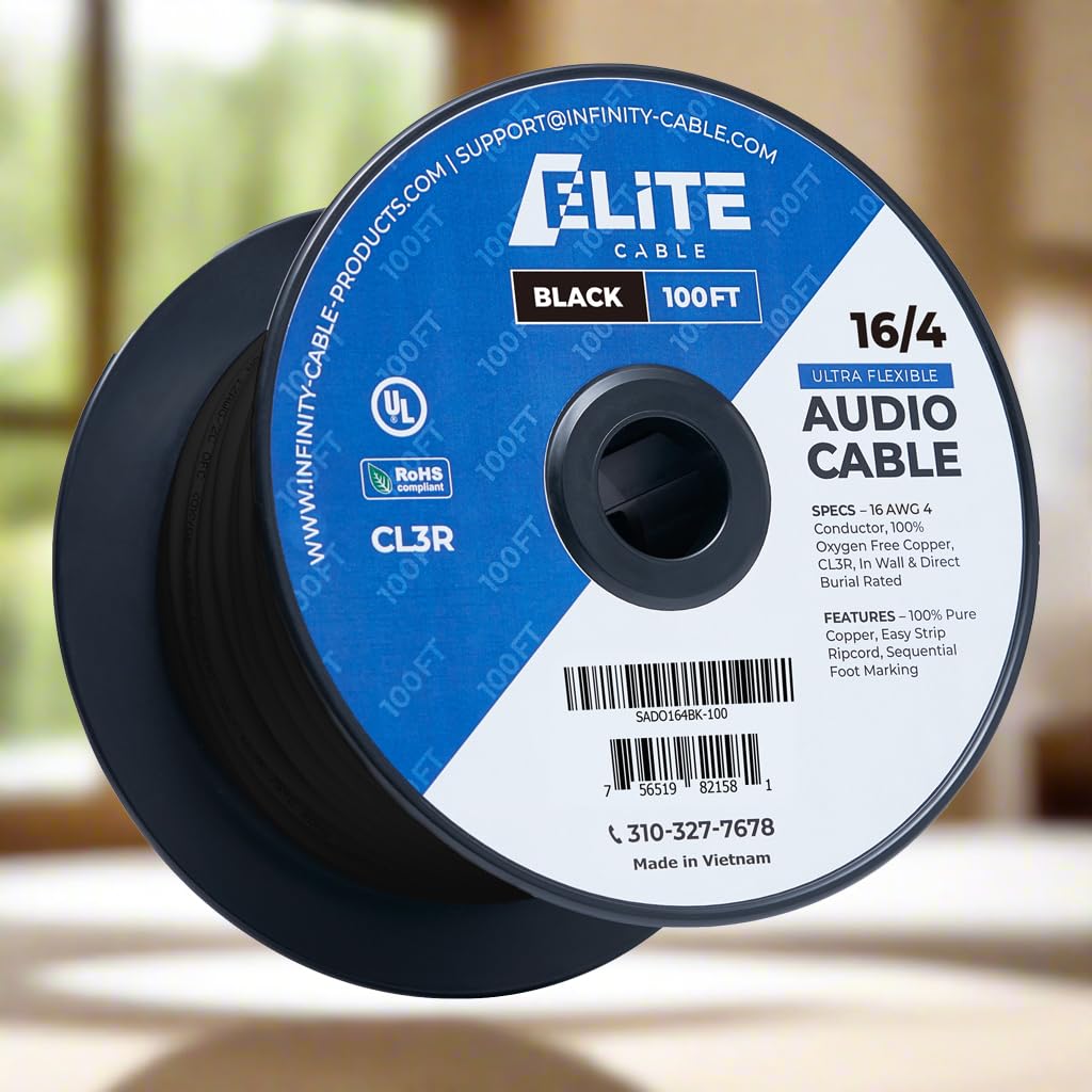Elite in a home theater setting illustrating concealed wiring and clean audio setup