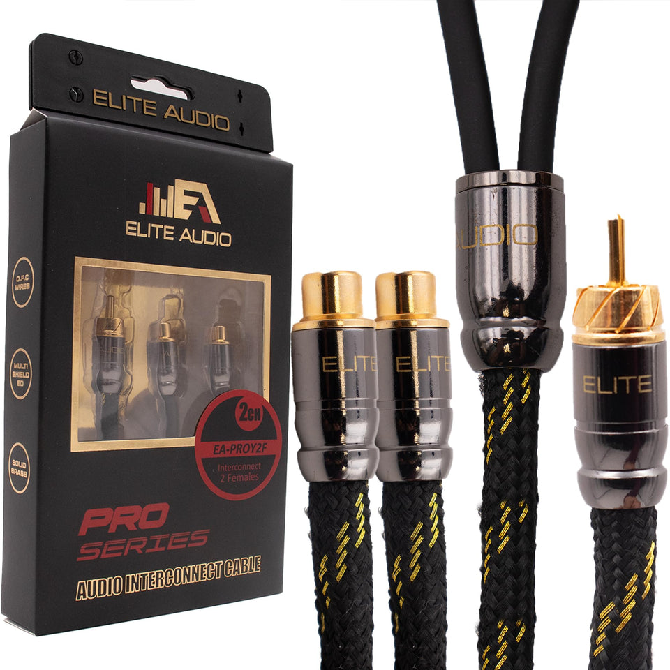 Elite Audio front view of Y-adapter connectors showing secure connection and improved signal