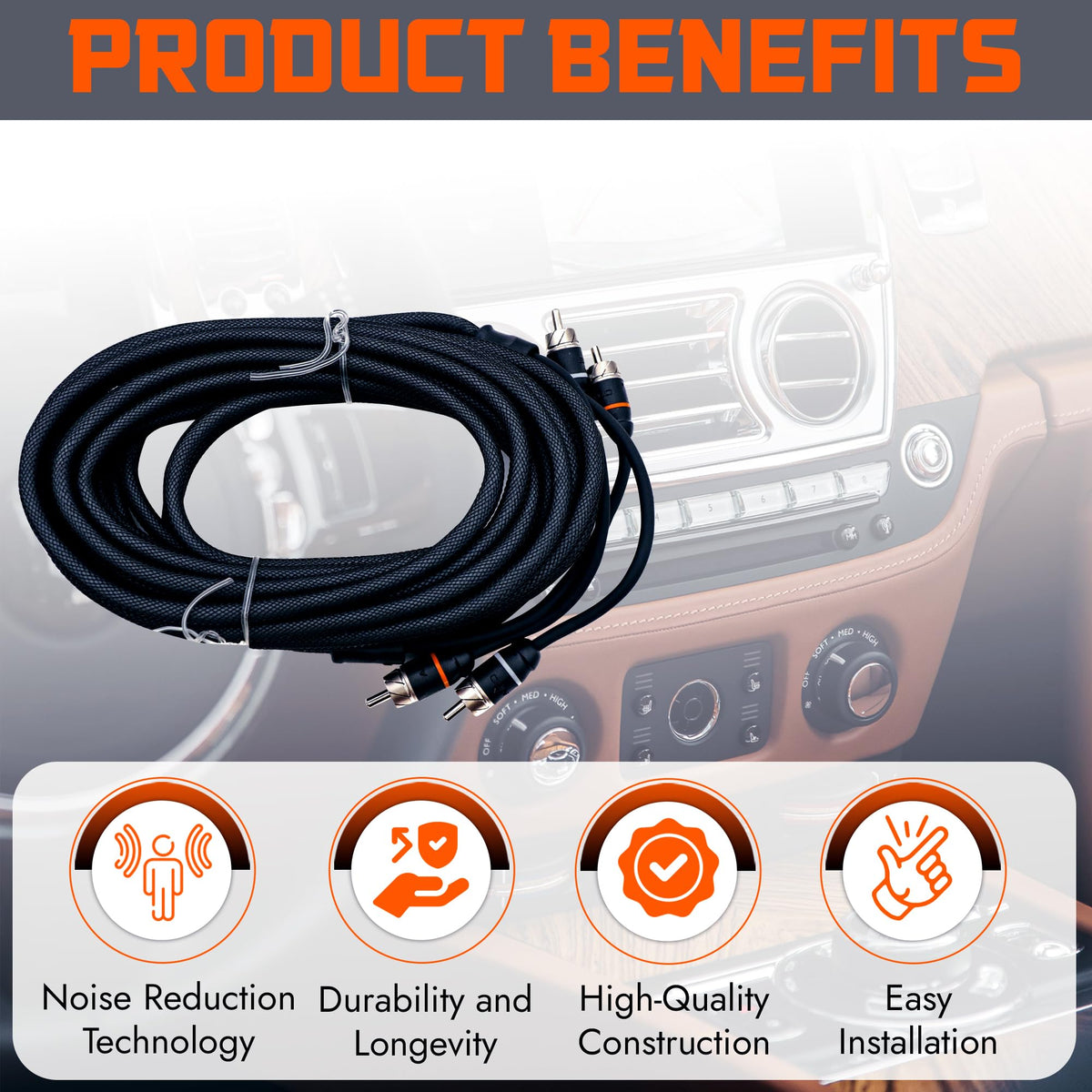 Elite Audio PRM17 routed in a car trunk showing easy installation for amp and subwoofer connections