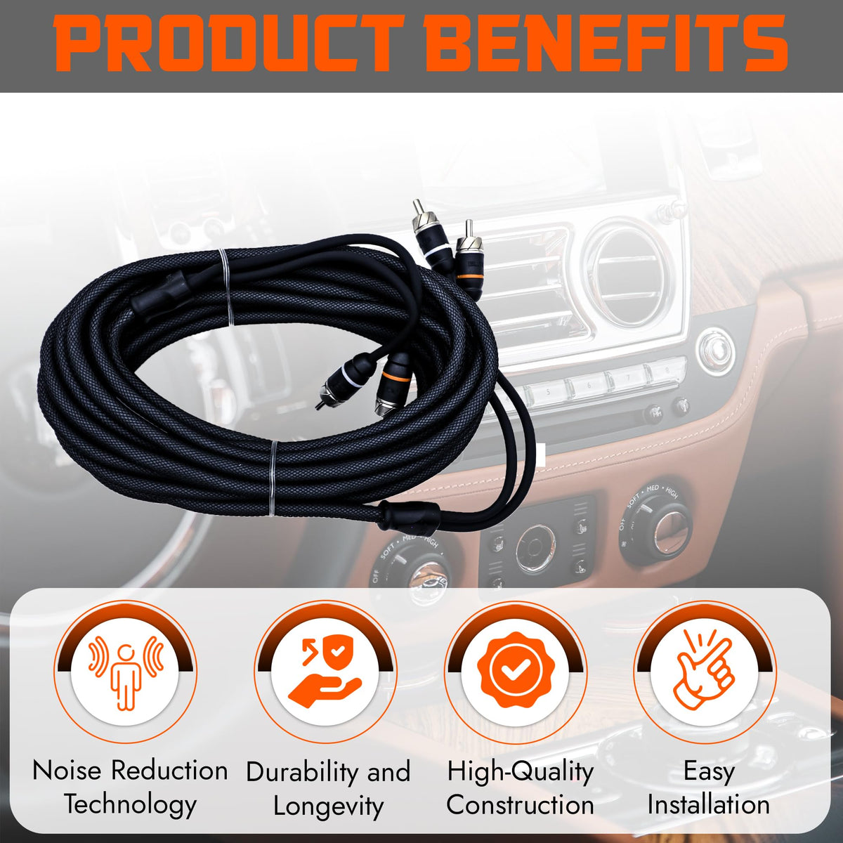 Elite Audio PRM20 routed in a car trunk to feed amplifier with reduced interference