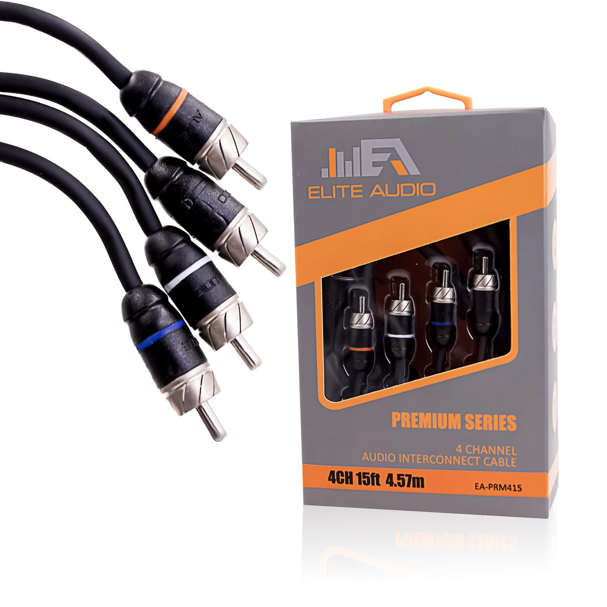 Elite Audio PRM415 front view showing four RCA connectors and durable jacket for reliable connections