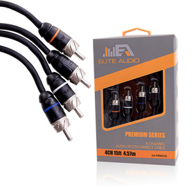 Elite Audio PRM415 front view showing four RCA connectors and durable jacket for reliable connections
